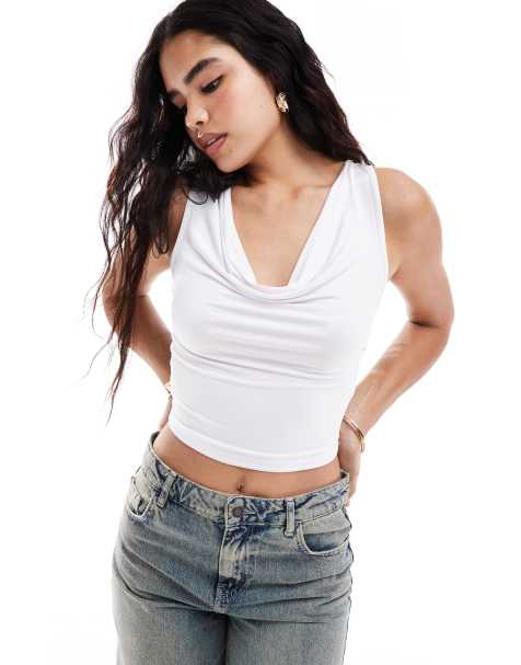 ASOS DESIGN - Tanktop van gladde stof met gedrapeerde halslijn in wit - view 1
