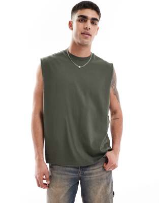 ASOS DESIGN - Tanktop van zware stof met oversized pasvorm in kaki - view 1