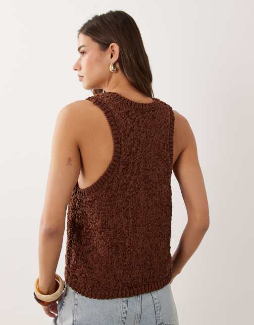 ASOS DESIGN tape race back tank in chocolate, 4 of 4