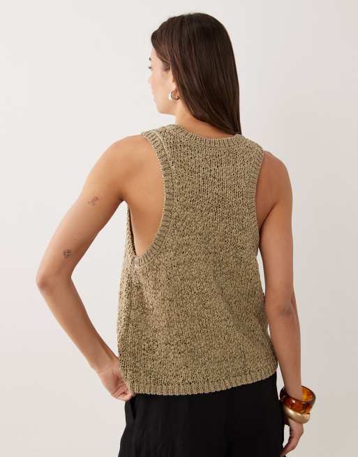 ASOS DESIGN tape race back tank in sage, 4 of 4