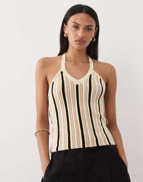 ASOS DESIGN tape stripe halter top in multi - view 1