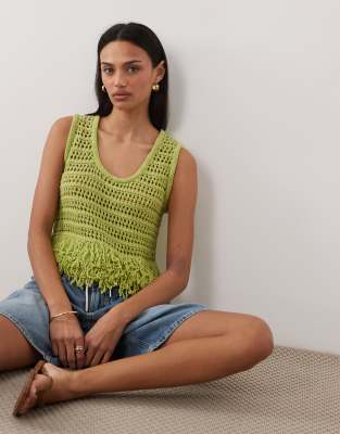Asos Design Tape Tank With Tassels-green