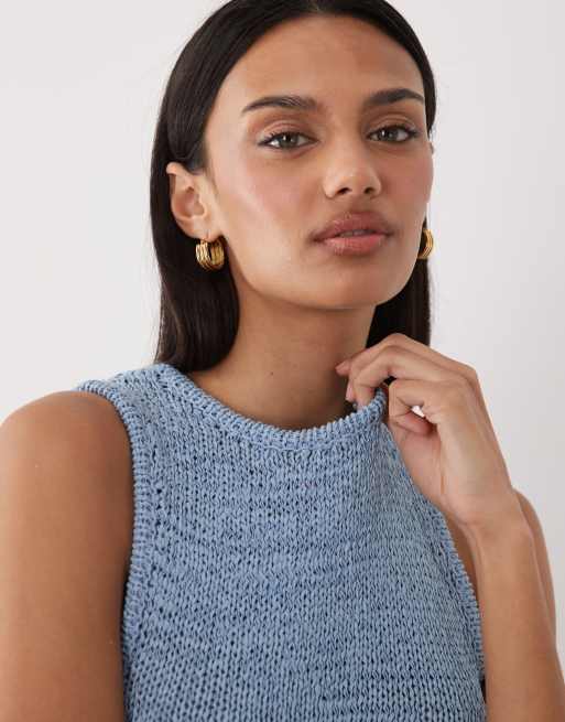 ASOS DESIGN tape yarn dress with frill hem in blue, 3 of 4