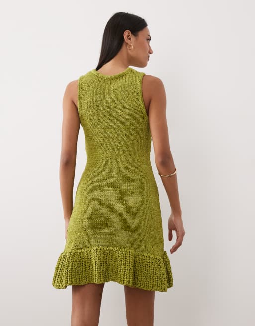 ASOS DESIGN tape yarn dress with frill hem in green, 4 of 4