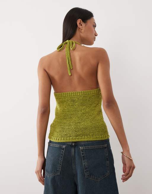 ASOS DESIGN tape yarn halter top in green (part of a set), 4 of 4