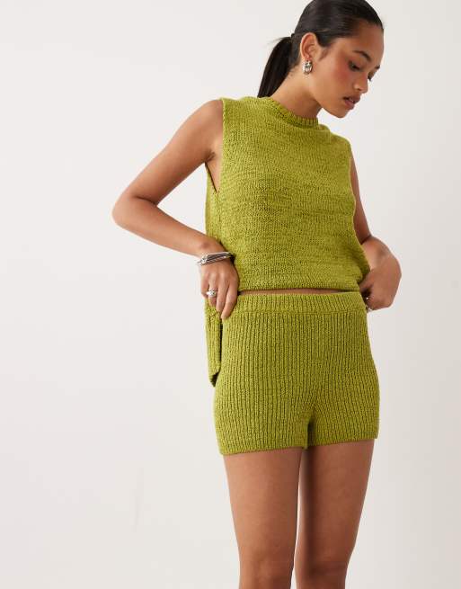 ASOS DESIGN tape yarn knitted tank & shorts set in green, 3 of 3