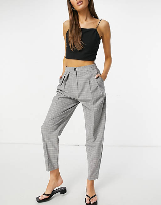 ASOS DESIGN tapered balloon suit trouser in grid paper check