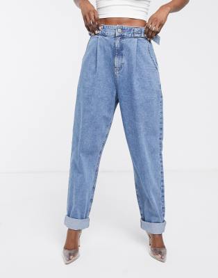 ASOS DESIGN tapered boyfriend jeans with D-ring waist detail with