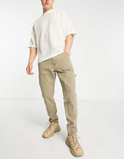 ASOS DESIGN - Tapered bukser i brun svovlvask 