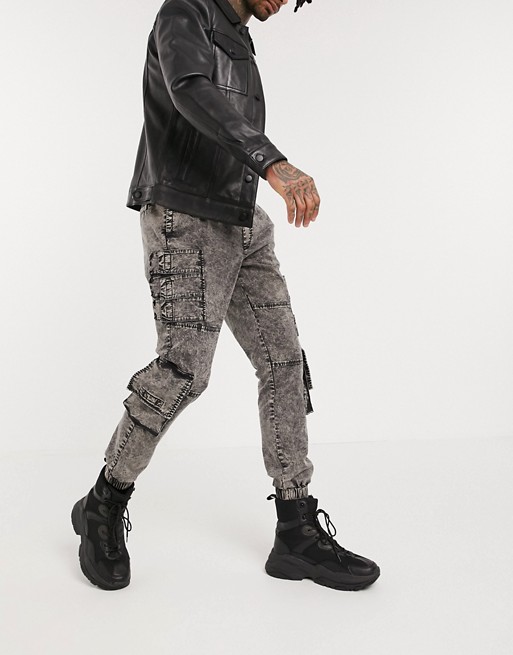 ASOS DESIGN tapered cargo joggers in washed black