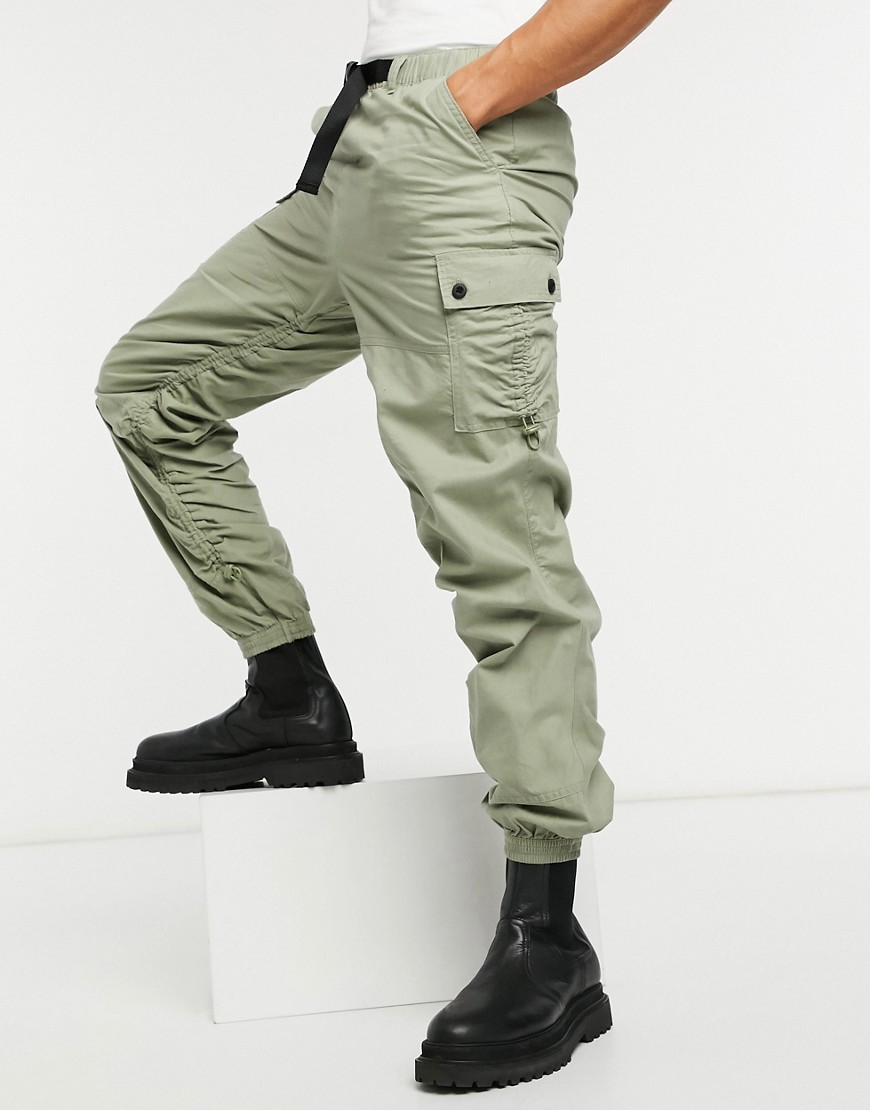 ASOS DESIGN tapered cargo joggers with ruching detail-Green