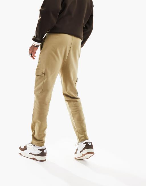 ASOS DESIGN tapered cargo joggers with toggle in beige ASOS