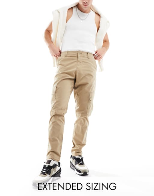 ASOS DESIGN tapered cargo pants in black with toggles