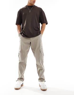 Asos Design Tapered Cargo Pants In Beige-brown In Brown