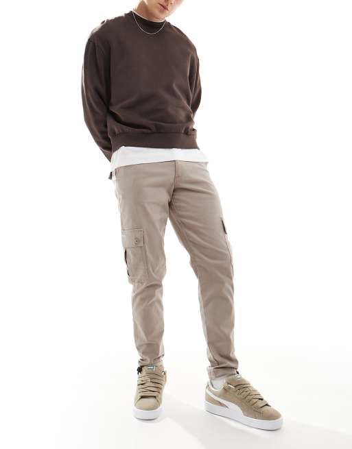 ASOS DESIGN tapered cargo pants in beige