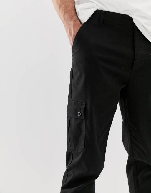 ASOS DESIGN cargo pants in black with tiger embroidery