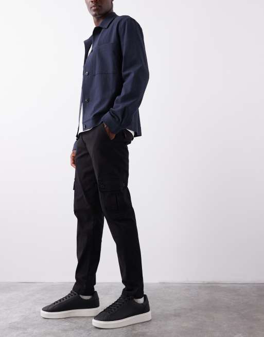 ASOS DESIGN tapered cargo pants in black