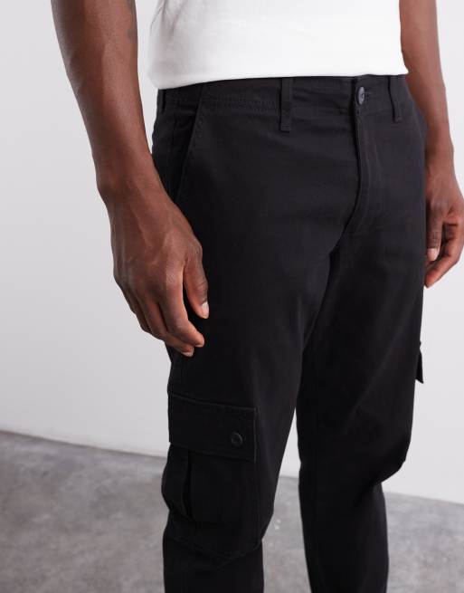 ASOS DESIGN tapered cargo pants in black