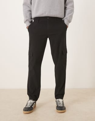 Asos Design Tapered Cargo Pants In Black