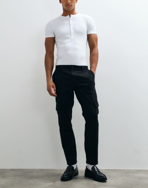 ASOS DESIGN tapered cargo pants in black - view 1