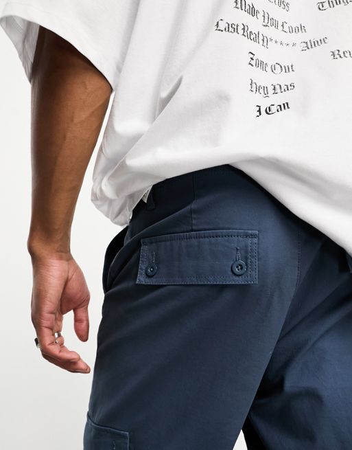 ASOS DESIGN tapered cargo pants in navy