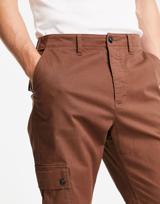 ASOS DESIGN tapered cargo pants in brown