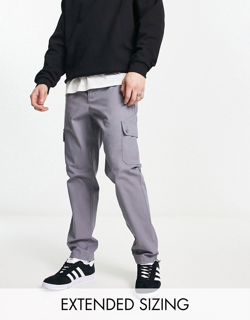 ASOS DESIGN tapered cargo pants in charcoal with toggles-Gray