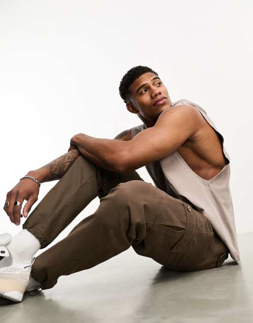ASOS DESIGN tapered cargo pants in chocolate brown