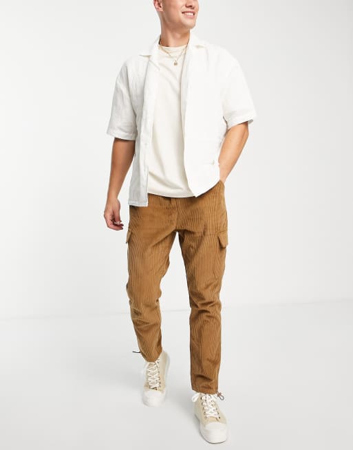 Asos Design Tapered Cargo Pants In Dark Brown With 3d Pockets