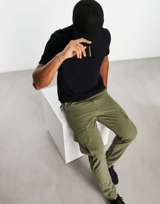 ASOS DESIGN tapered cargo pants in khaki rip stop