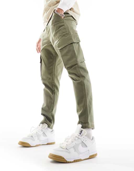 Jack & Jones wide leg tapered drawstring cargo pants in dark green