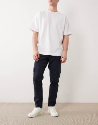 Asos Design Tapered Cargo Pants In Blue