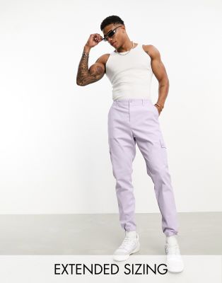 エイソス ASOS DESIGN tapered cargo trousers in lilac メンズ