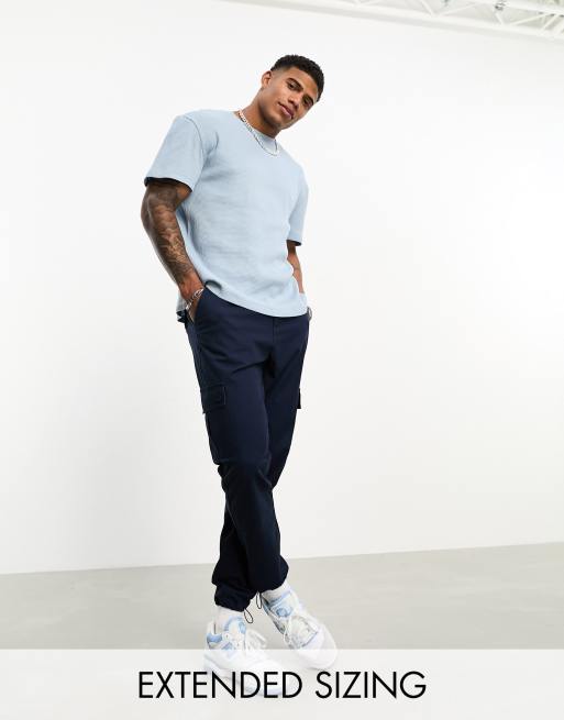 Navy Linen Pants with Zip Pockets and Cuffed Design