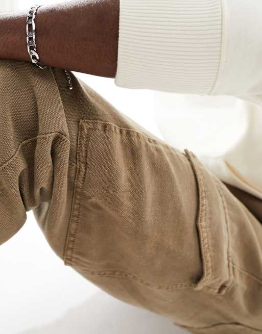 Asos Design Tapered Cargo Pants In Dark Brown With 3d Pockets