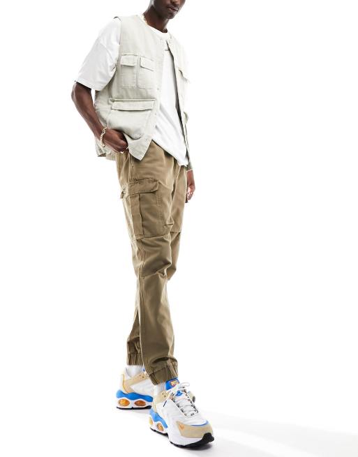 ASOS DESIGN tapered cargo pants with elasticated waist in beige