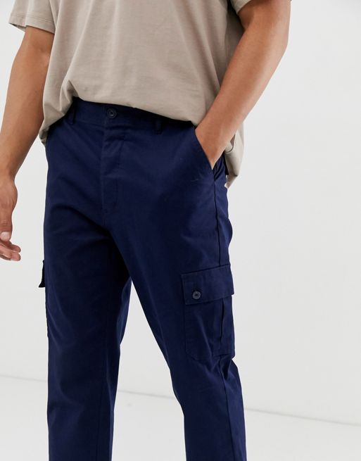 ASOS DESIGN utility cargo pants in navy