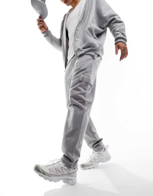 ASOS DESIGN tapered cargo sweatpants with toggle in gray heather