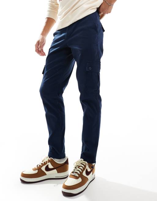 ASOS DESIGN tapered cargo trouser in navy, 3 of 5