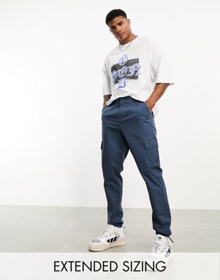 ASOS DESIGN tapered cargo trousers in blue