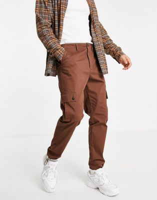 ASOS DESIGN tapered cargo trousers in brown - ASOS Price Checker