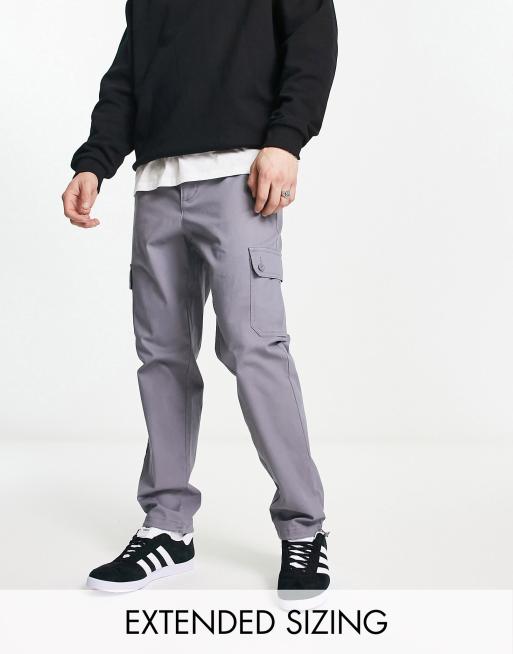 ASOS DESIGN tapered cargo trousers in charcoal with toggles