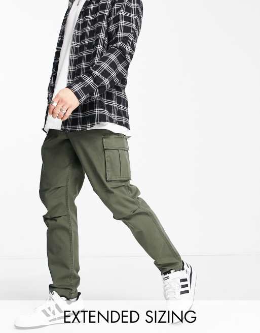 ASOS DESIGN tapered cargo trousers in khaki with 3D pockets