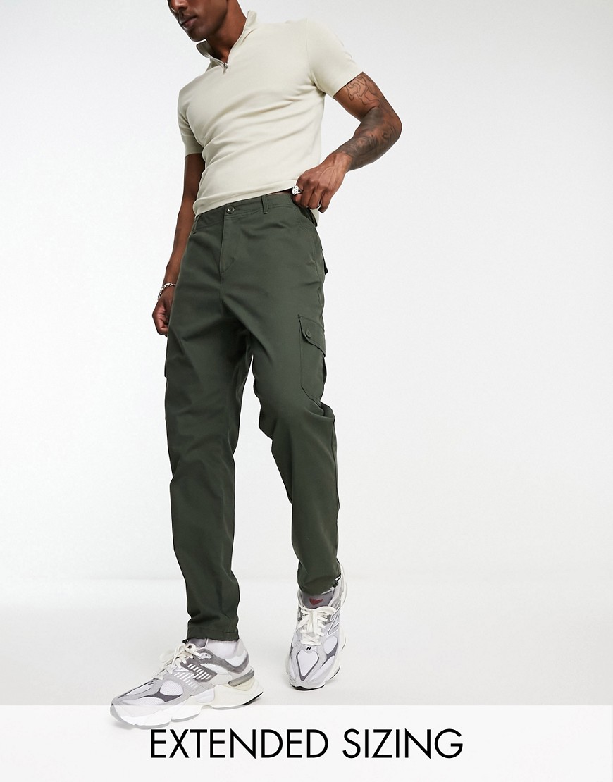 ASOS DESIGN tapered cargo trousers in khaki-Green