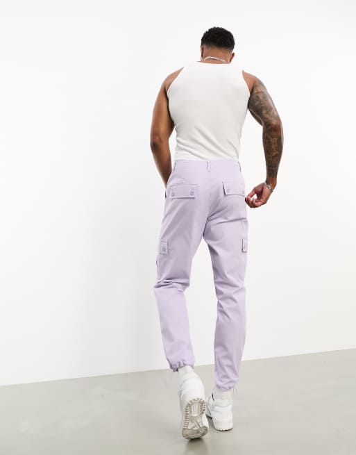 エイソス ASOS DESIGN tapered cargo trousers in lilac メンズ