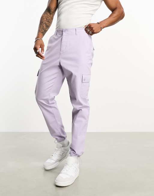 エイソス ASOS DESIGN tapered cargo trousers in lilac メンズ