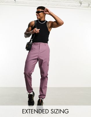 ASOS DESIGN tapered cargo trousers in purple