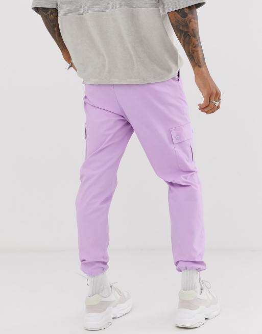 エイソス ASOS DESIGN tapered cargo trousers in lilac メンズ