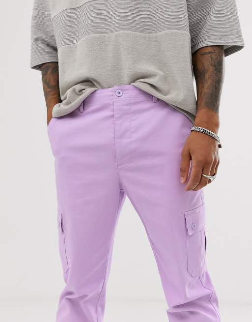 エイソス ASOS DESIGN tapered cargo trousers in lilac メンズ