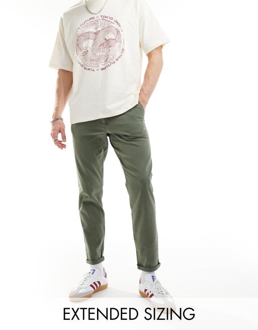 ASOS DESIGN - Tapered chinos i vasket kakigrøn